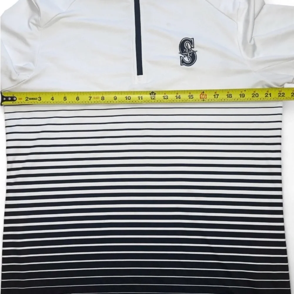 Levelwear‎ White and Black Striped Quarter-Zip Pullover Medium